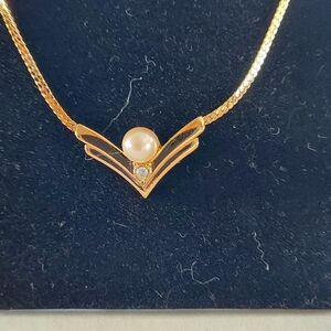 Vintage Avon Eternal Luster Necklace with Pearl and Diamond Accent 18" Long